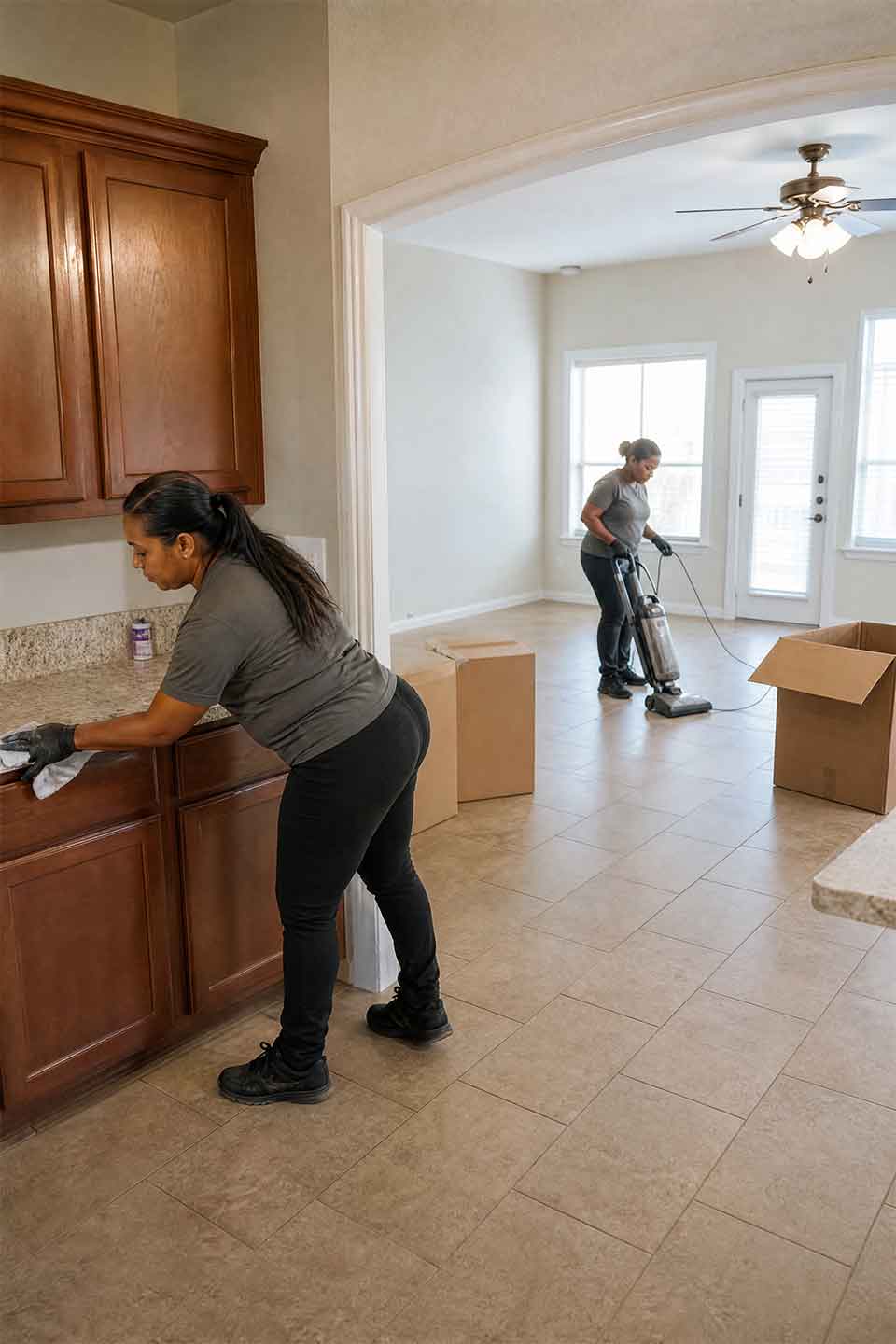 Professional Cleaners Providing Move-Out Cleaning In A Summerglen Home Professional Cleaners Providing Move-Out Cleaning In A Summerglen Home