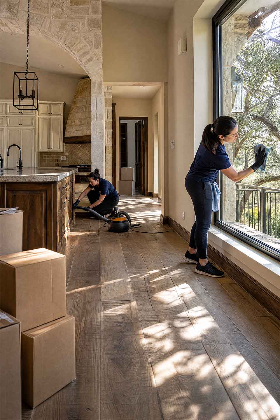 Professional Cleaners Providing Move-Out Cleaning In A Timberwood Park Home