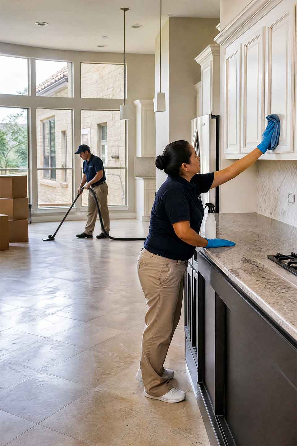 Professional Move-Out Cleaners Cleaning A Stone Oak Home In San Antonio