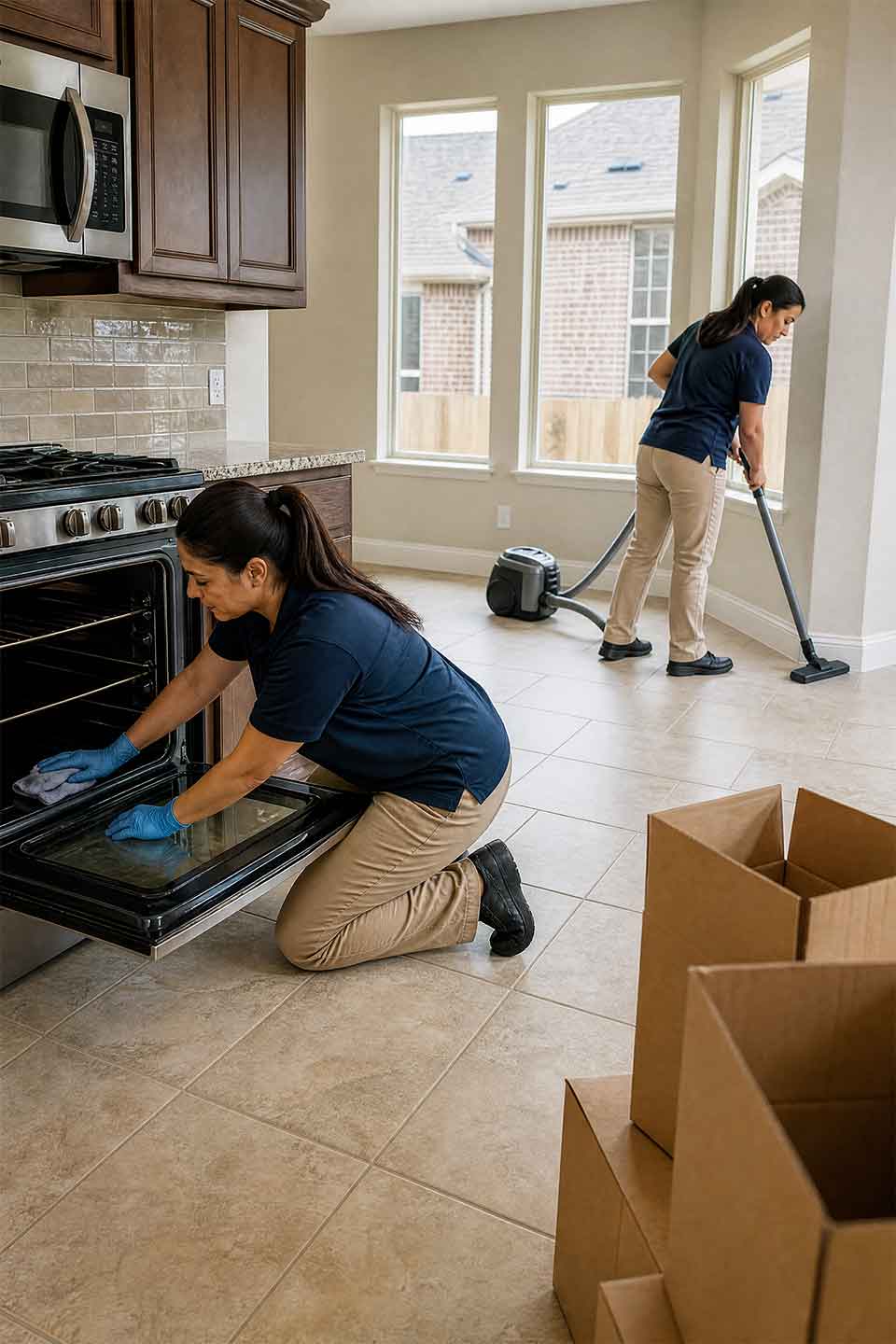 Professional Move-Out Cleaners Cleaning A Recently Vacated Schertz Home