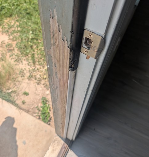 Case Study: Rental Turn, On The Market In Under A Week 4 Rental Make-Ready: Exterior Door Jamb: Rot, Taped Weatherstrip